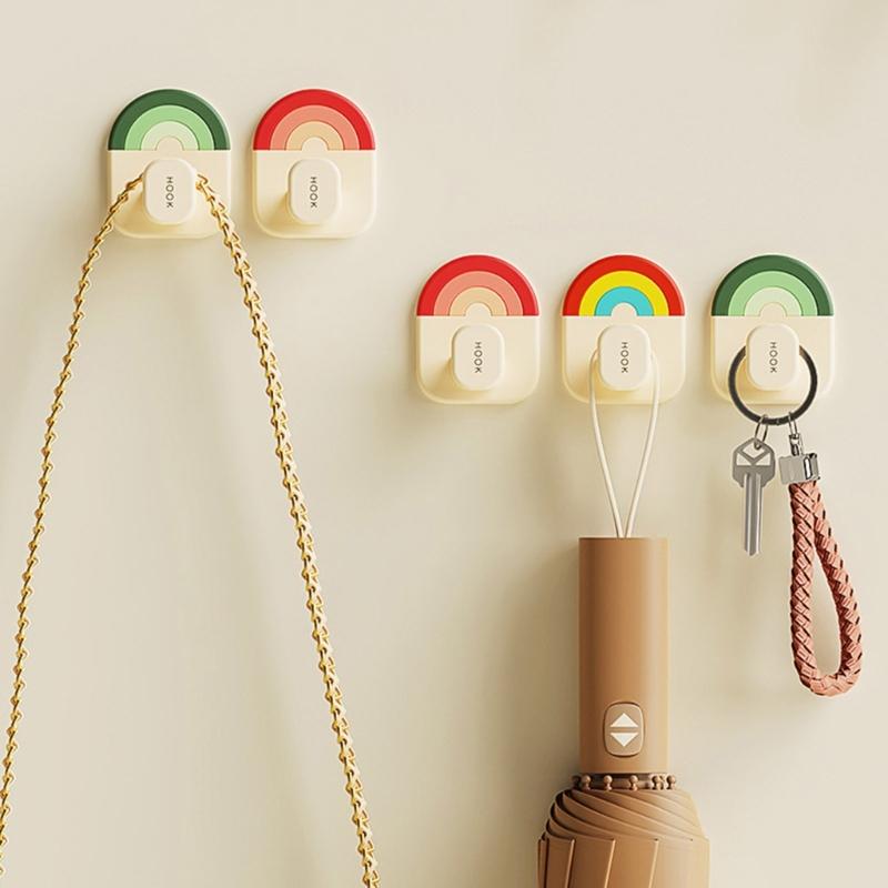 Pack of 3 Rainbow Hooks Colorful Adhesive Hooks for Bathroom Kitchen Storage Wall Hangers for Hanging Coat Key Bag
