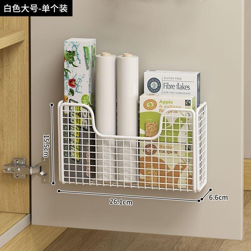 Punch-free Kitchen Cabinet Door Storage Box Iron Rack Wall-mounted Cabinet Plastic Wrap Rack Bathroom Refrigerator Rack Shelf