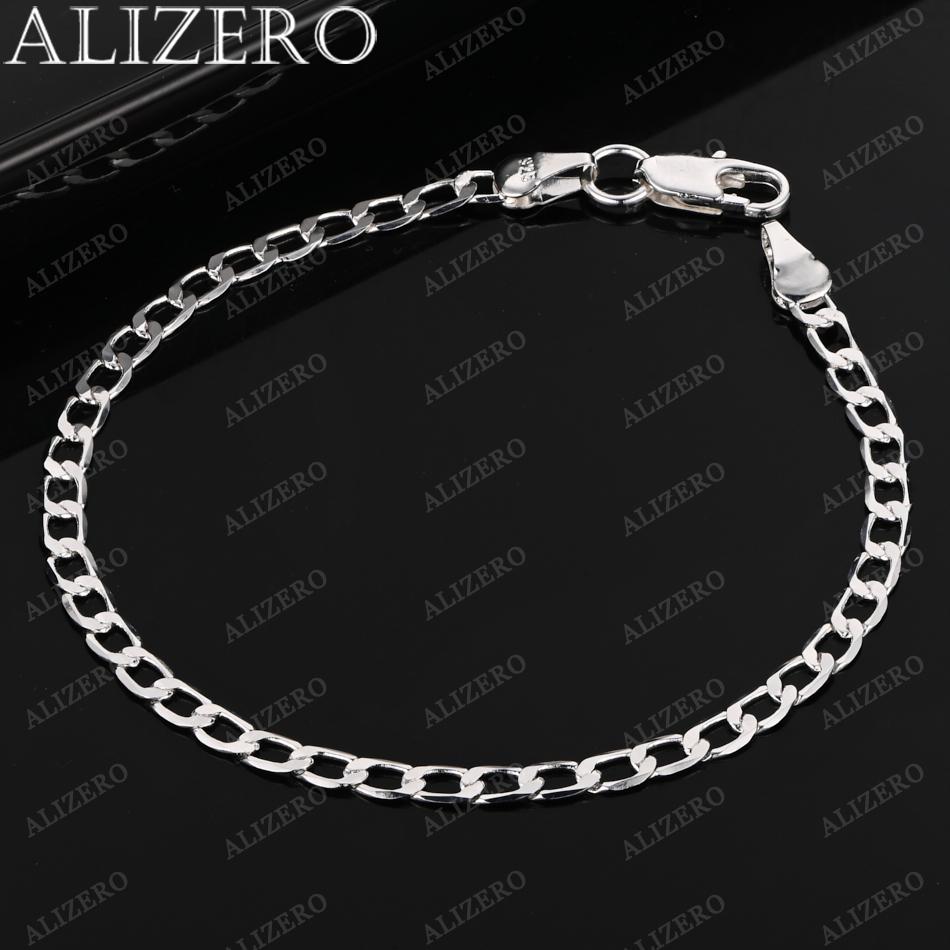 

ALIZERO 925 Silver Bracelet 4/6/8/10/12mm Side Chain Bracelets For Men Women Fashion Fine Jewelry 20cm 18inches