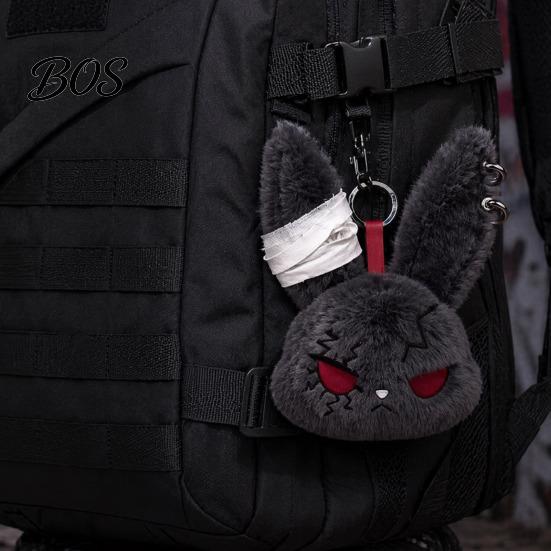 Stress Relief Plush Doll with Metal Hanging Loop, Dark Style Rabbit Pendant Bandage Stitched Keychain Toy, Funny Expression Doll, Collectible Toy Loop