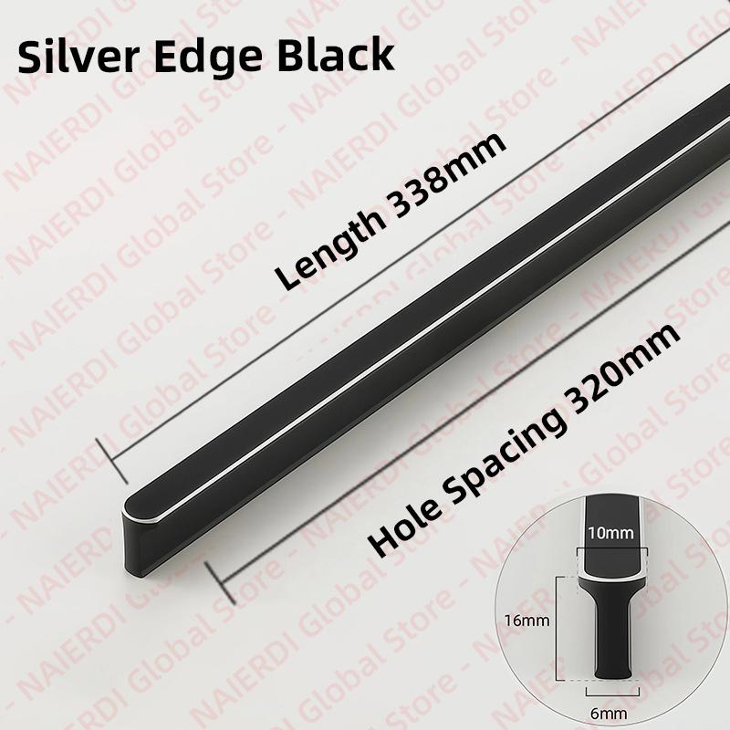 NAIERDI American Style Black Cabinet Handles Aluminum Alloy  Long Furniture Handle Kitchen Cupboard Pulls Drawer Knobs Hardware