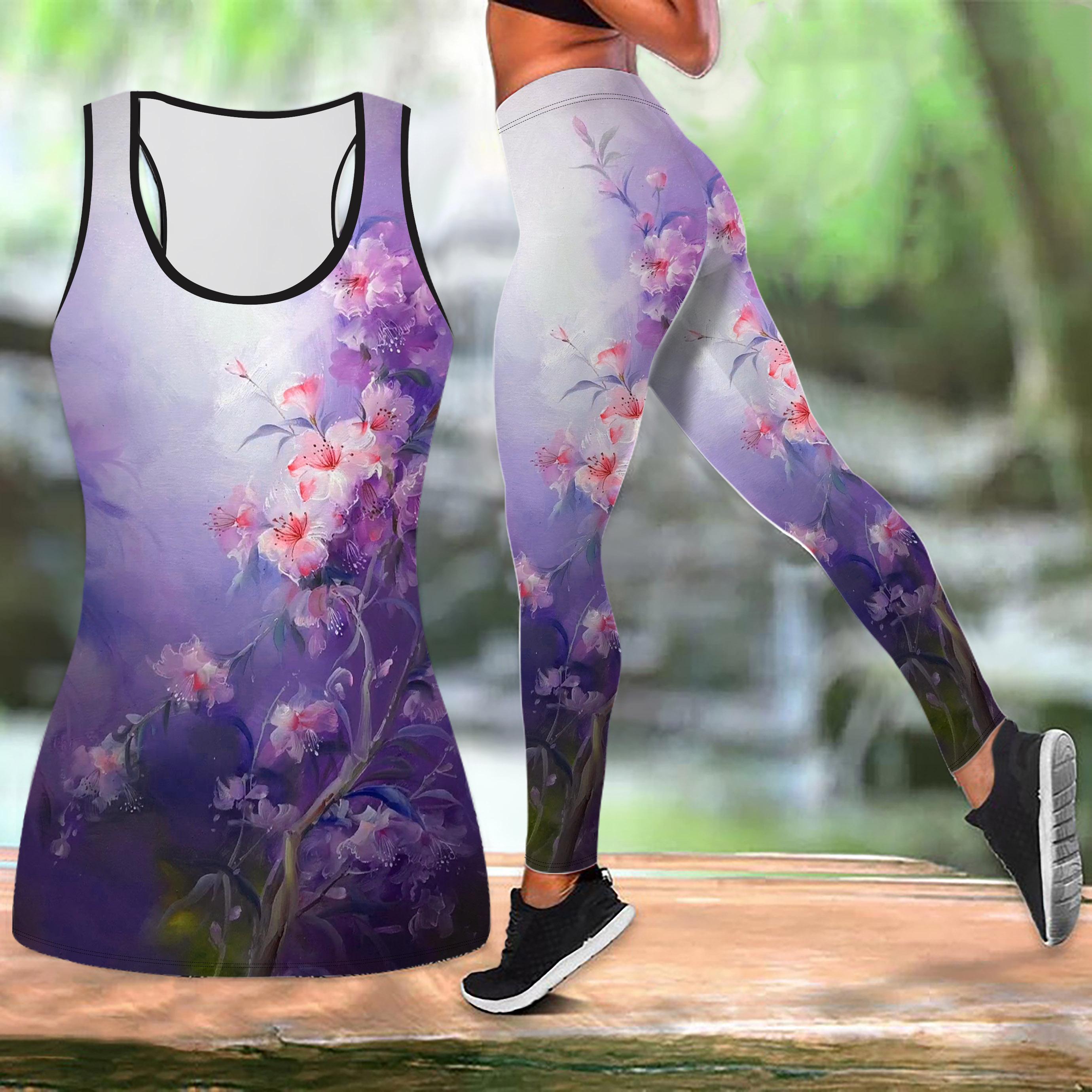 

Элегантный рисунок с цветочным принтом Йога Костюм для женщин Модные леггинсы для тренировок Фитнес Спорт Повседневный комплект для йоги Спортивный костюм 8XL фиолетовый