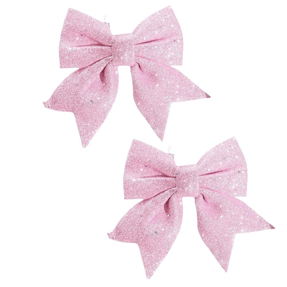 2Pcs 3D Bow Christmas Decorations Sparkling Christmas Hanging Decorations Holiday Accessories
