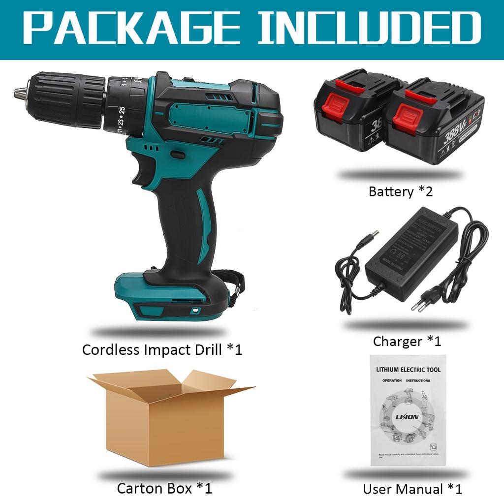 Elektryczny Akumulatorowy Bezszczotkowy Wiertarko-Wkrętarka Udarowa DIY Narzędzie Elektryczne Wiertarka Udarowa Akumulatorowa 25+3 Moment Obrotowy Wiertarka do Lodu 3 W 1 13mm 1500W