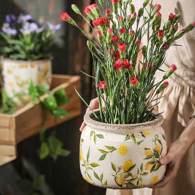 Vaso Ceramica Stampa Limone Colore Sottosmalto Collo Fioriera Casa Esterno Balcone Decorazione Scrivania Creativo Retrò Idilliaco