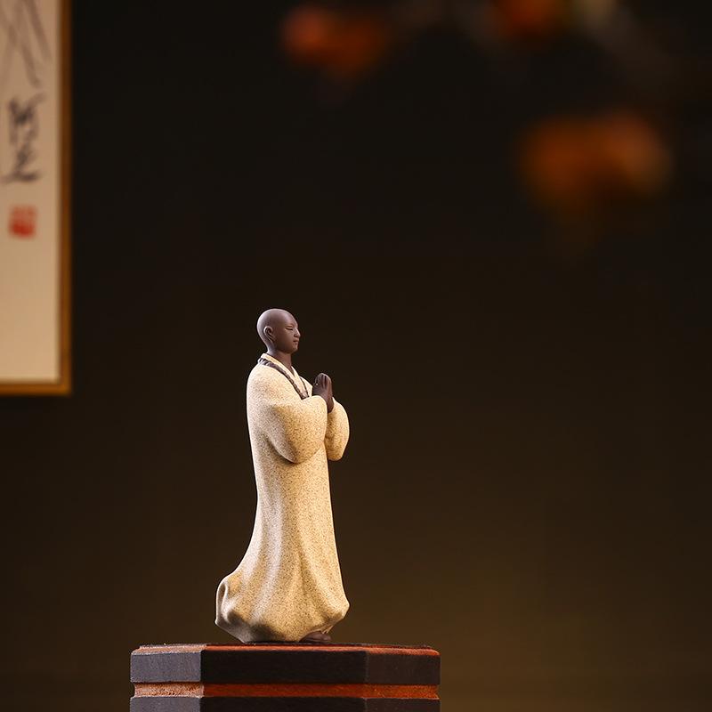 Zen Ceramic Purple Sand Boutique Tea, Pet Little Monk Figure Decoration, Creative Desktop Landscape Decoration