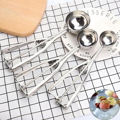 1PC Stainless Steel Ice Cream Scoop Cookie Dough Spoon Fruit Potato Digging Ball Spring Handle Ice Tray Mold Kitchen Accessories