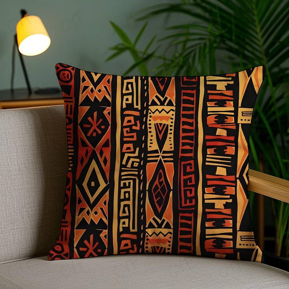 African Tribal Ethnic Style Theme Double-Sided Printed Pillow Cover Short Plush Suitable Living Rooms Sofas Throw Cushion Cover
