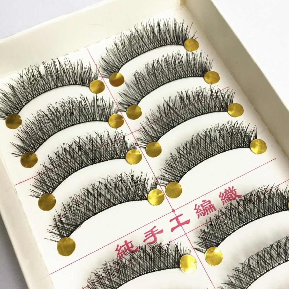 10 par/låda Böj C Naturliga Handgjorda Lösögonfransar 12MM Handgjorda Falska Ögonfransar Fest