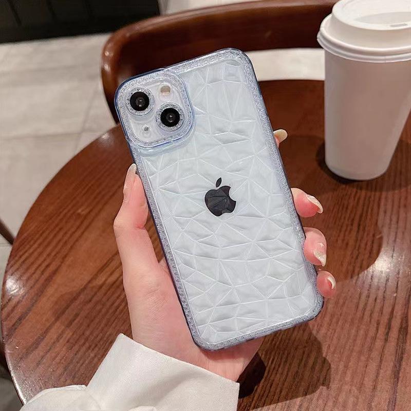 Diamond Pattern Phone Case For IPhone 16 15 14 13 12 Pro Max 11 XS XR 7 8 Plus SE2/SE3 Transparent Shockproof Back Cover