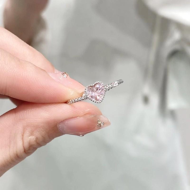 Highquality S925 Pure Silver Pink Zircon Ring For Women With Modern Geometric Style Perfect For Layering With Rings Other