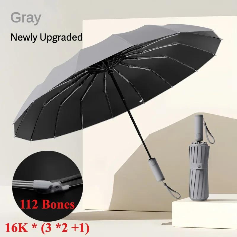 Winddichter Automatikschirm 112 Verstärkte Fiberglasrippen, Sturmsicher UV 50+ für Männer Frauen, Kompakte Faltbare Sonnenregenschirme