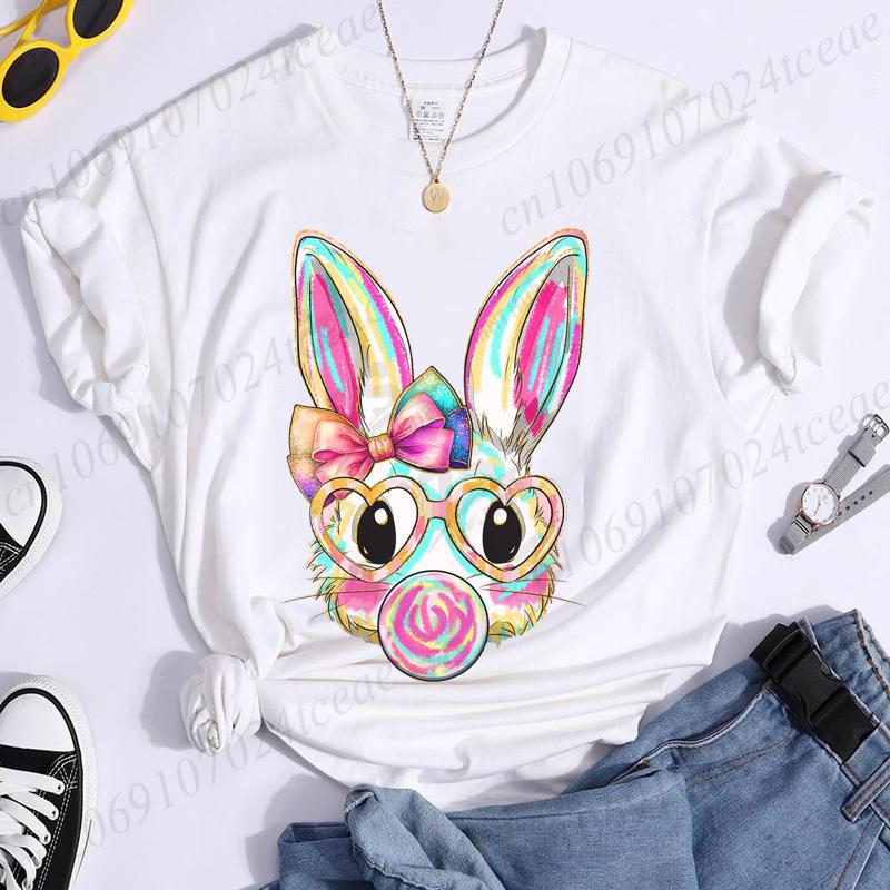 Coquette Bunny Print Women T-shirt Tshirt Summer Bunny Graphic Fashion Female T Shirts Woman Clothing Rabbit Cartoon Clothes