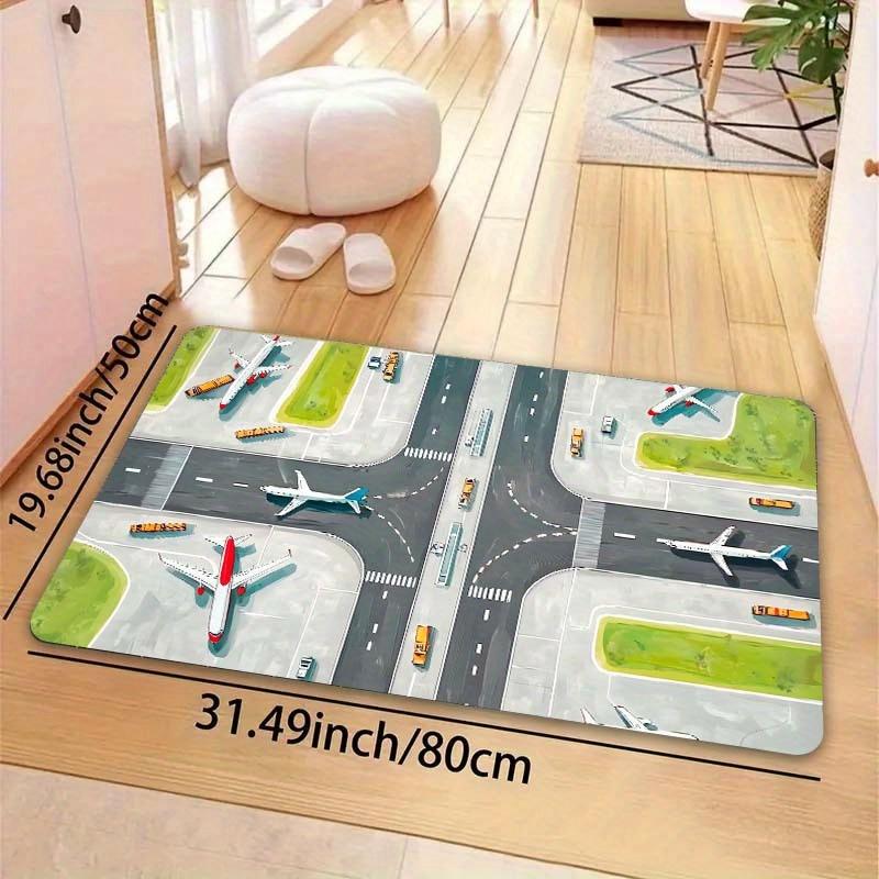Airport Runway Design Doormat, Polyester Non-Slip Machine Washable Rug for Entryway Bedroom Living Room Kitchen Indoor Decor