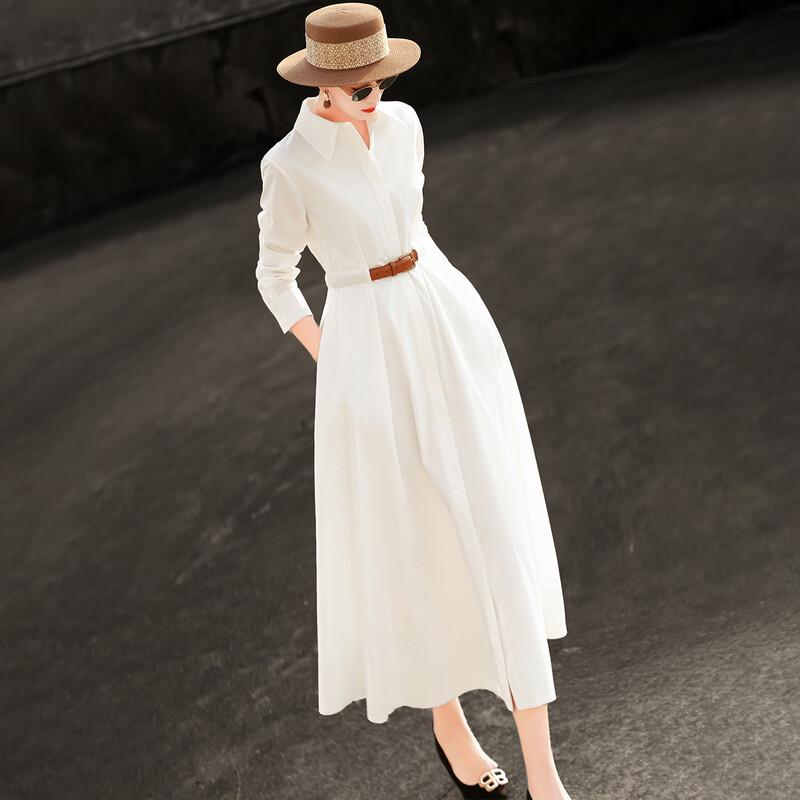Abito Chemisier Elegante da Donna a Maniche Lunghe Bianco
