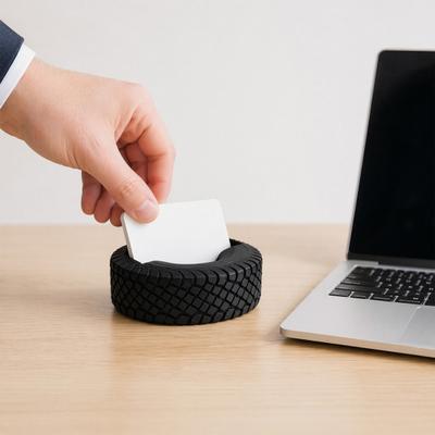 3D Printed Tire Card Holder, Industrial Style Business Card Stand for Desk, Creative Name Card Clip for Office Hotel Restaurant Home Decor