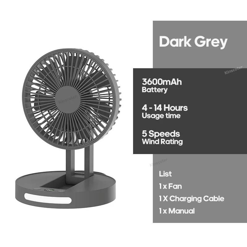3600mAh Foldable Portable Desktop Fan Angle Adjustable Rechargeable Fan Air Circulator Ventilator Silent High Wind Power 5 Speed
