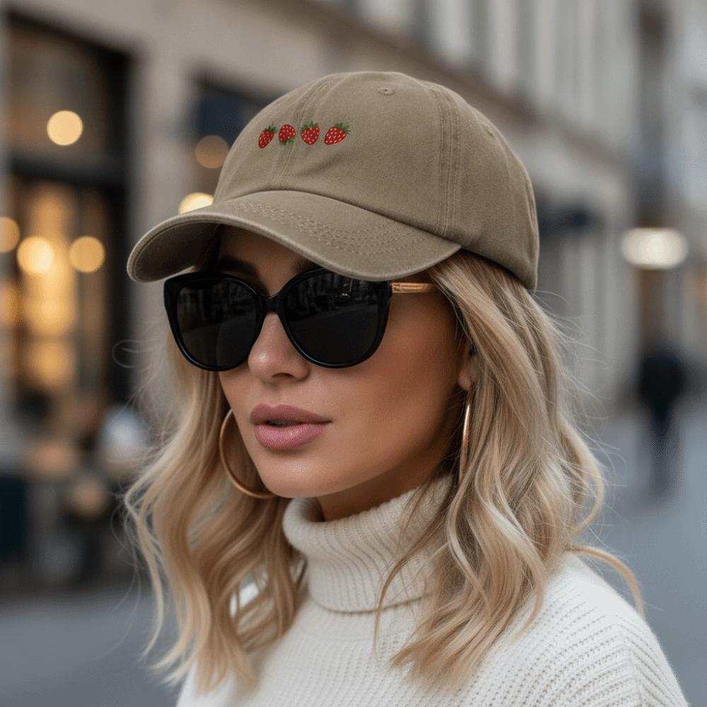 Hip Hop Peaked Cap Distressed Sun Hat Vintage Strawberry Printed Baseball Cap  For Man Women Unisex