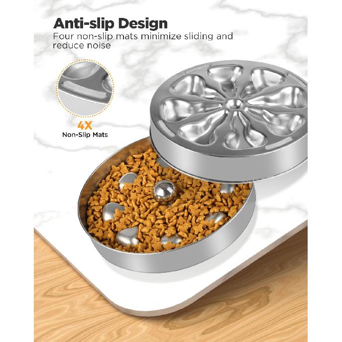 Slow Feeder Dog Bowls – Stainless Steel Non-Slip Metal Bowl for Slow Feeding, 5 Cups Large Capacity, Double-Sided Design for Dry, Wet, or Raw Food,