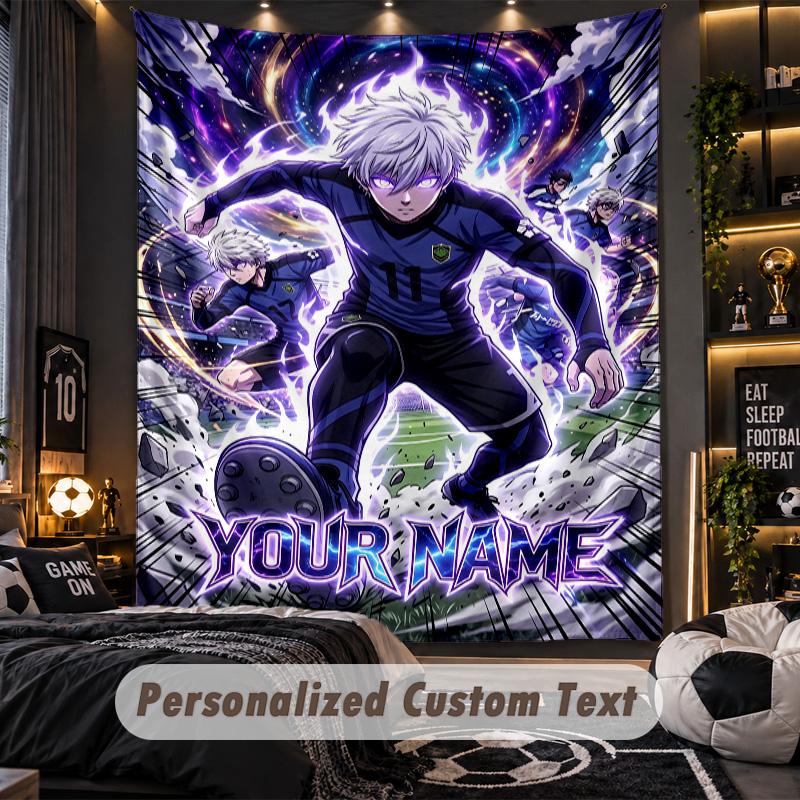 Personalized Wall Tapestry,Blue Lock Custom Printed Name, Fabric Wall Art For Indoor Room Backdrop