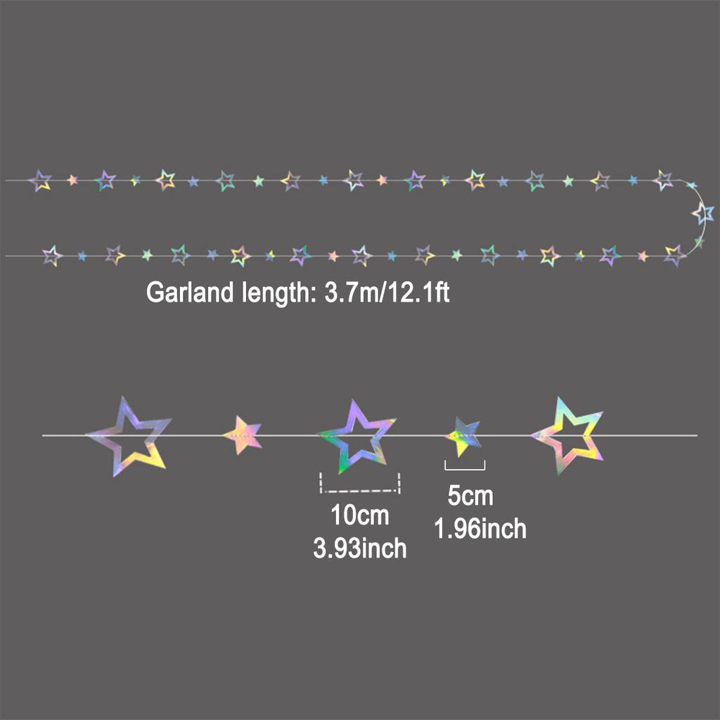 3.7M 12.1ft Paper Silver Star Garland Room Hanging Decoration Birthday Party Decoration BannerAdult Graduation New Year Decor 5