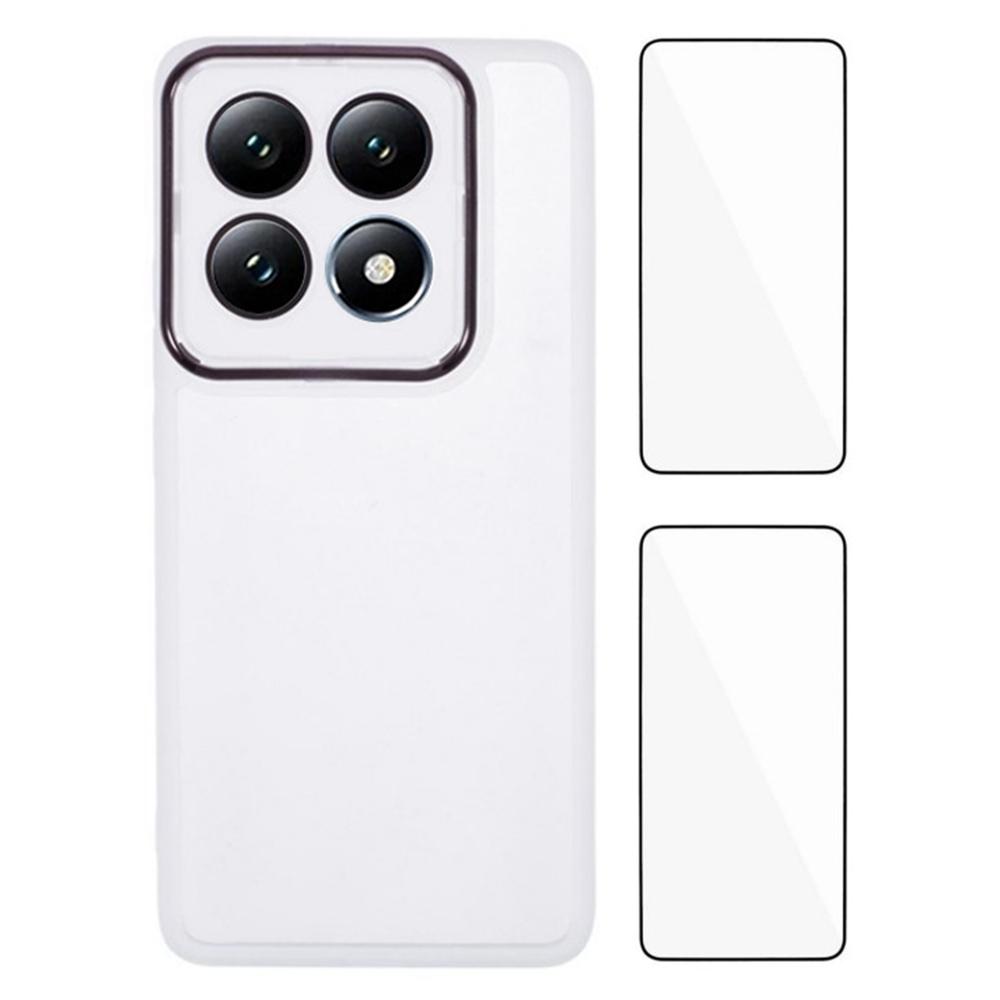 

WANLONFENG DKSM2 Series For Xiaomi 14T Pro Case TPU Clear Phone Cover with 2Pcs Screen Film/Electroplated Lens Frame Transparent White