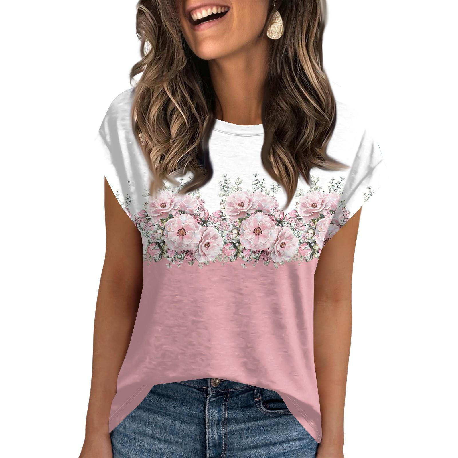 

Женская рабочая повседневная модная футболка с короткими рукавами и круглым вырезом XL розовый