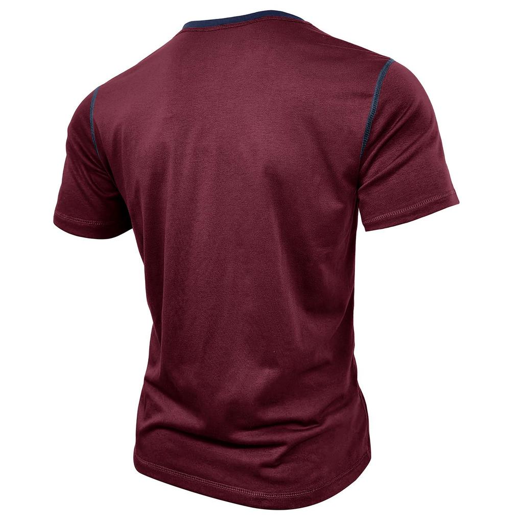 Top da uomo Henley Henley Maniche corte Cotone Girocollo Color block Traspirante T-shirt quotidiane Estate Vacanze primaverili Abbigliamento casual da uomo