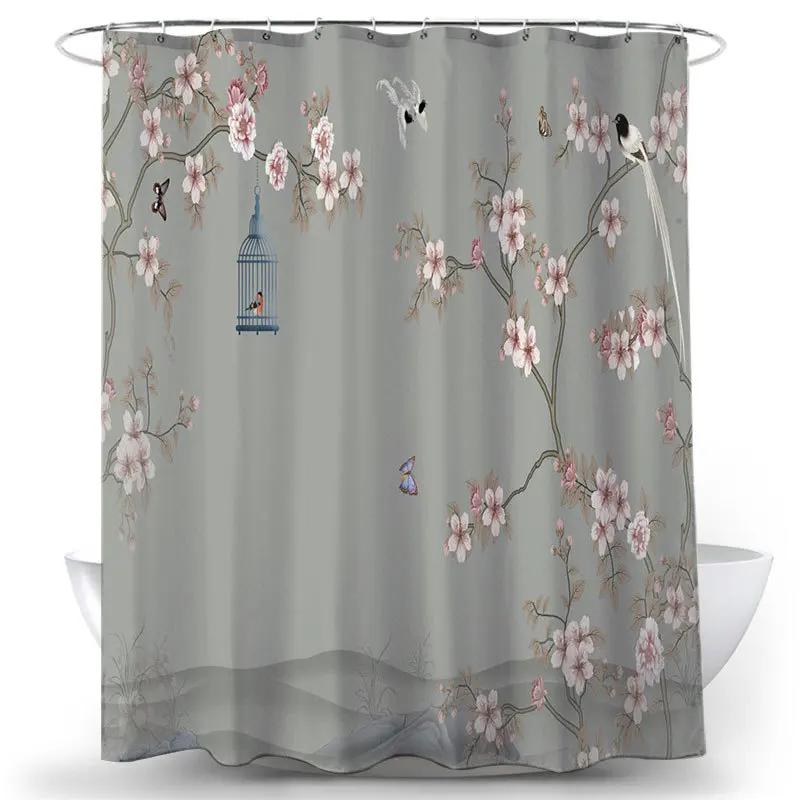 Flower And Bird Shower Curtain Waterproof Bathroom Decorative 3D Printed Fabric Decorative Shower Curtain Cortina De La Ducha