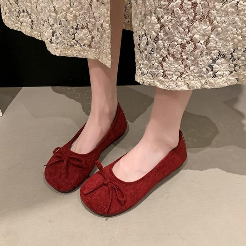 Vintage Bow Soft Bot Ballet Flat Oes Women's Mary Jane Shoes Spring Casual Oes Comfortable Low Heel Lolita Shoe Footwear Loafers
