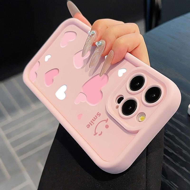 Pink Heart Happy Smiling Face Printed Phone Case For iPhone 17 Pro Max 16 15 14 13 12 11 XS X XR 16e Silicone Soft Cover