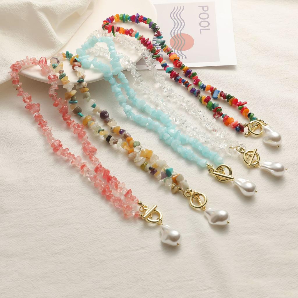 Necklace for Women Jewelry Gravel Beaded Natural Stone Necklace Handmade Colorful Stone Bracelet Necklace Women Beautiful Elegant Necklace for Her