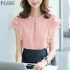 ZANZEA Women Casual Round Neck Ruffles Short Sleeve Loose Blouse