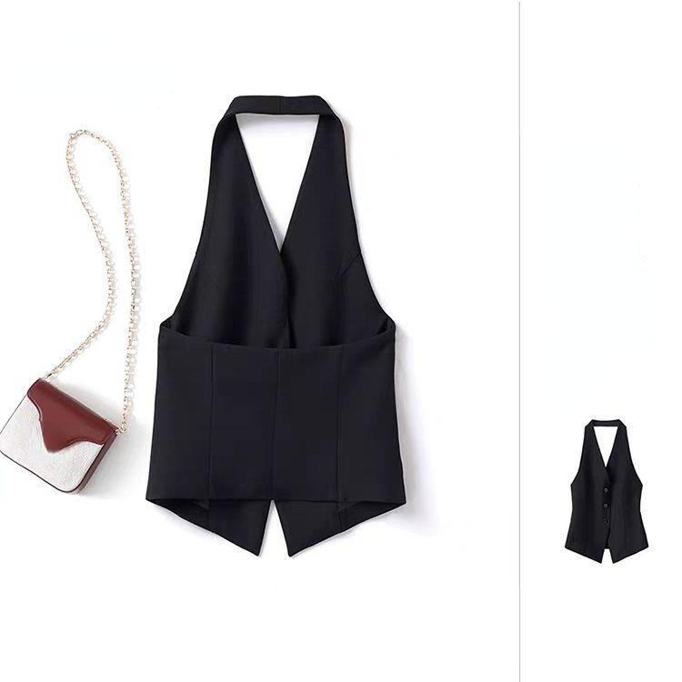 Elegantní a sofistikovaná černá vesta s designem bez zad a Slim Fit