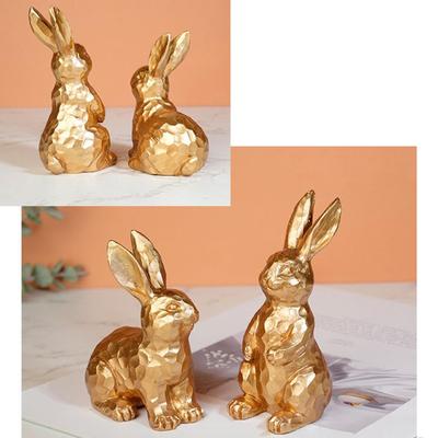 2 Stück Goldene Hasenfiguren Vintage Osterdekoration Frühlingshase Tischmittelstücke Heimdekoration Büro Schreibtischdekoration