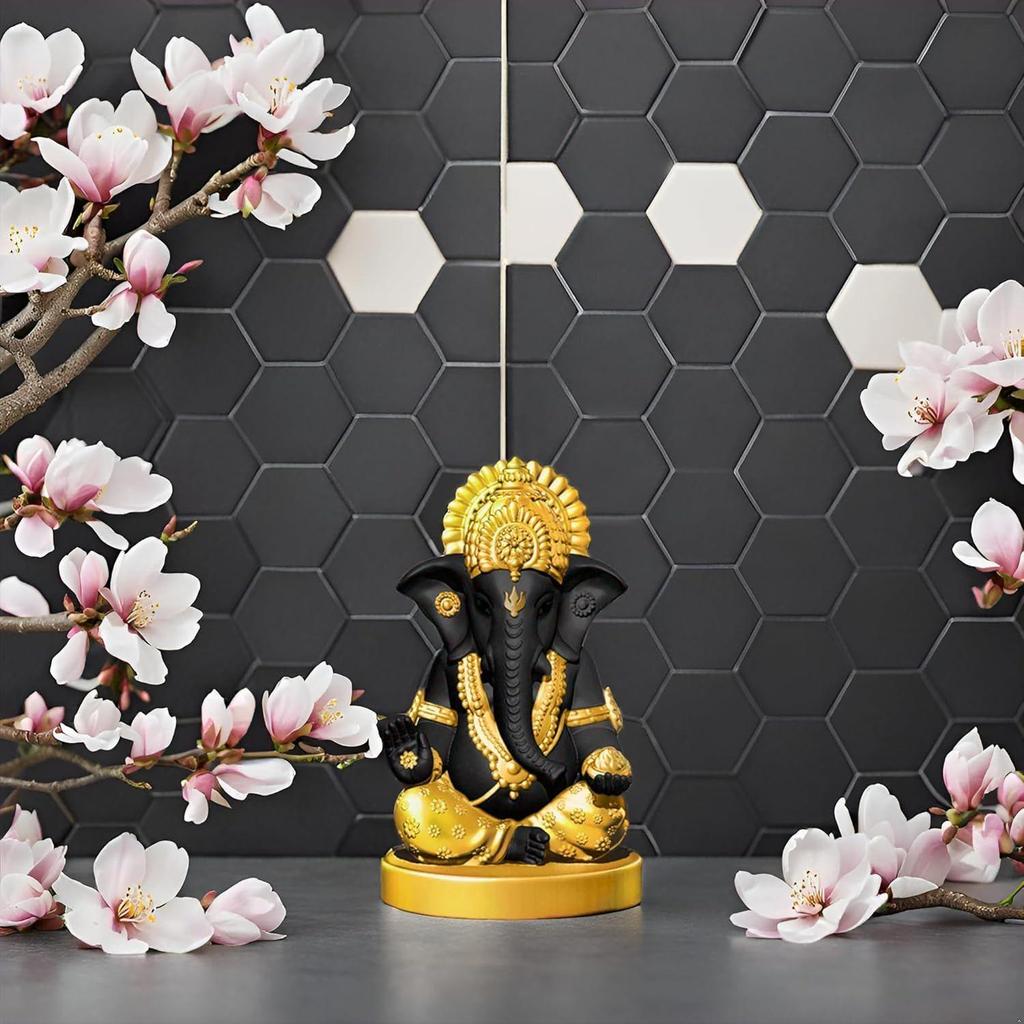 Handcrafted Black Ganesha Idol for Car Dashboard Item: Ganesh Ji, Ganpati Bappa Murti for Home Decor