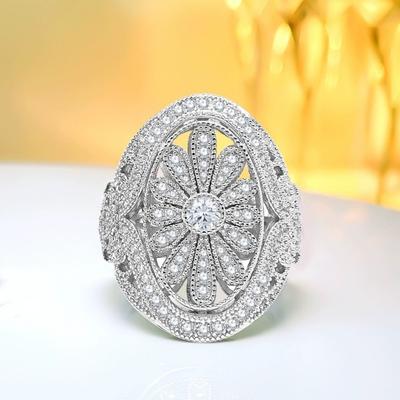 Vintage Disy Ring Open Ring with Lace Design Hollow Firework Beaded Edge Women Jewelry