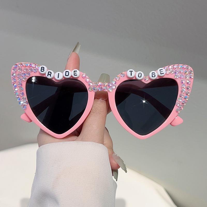 Cute Heart Shaped Sunglasses with Rhinestones Fashion Bride To Be Decor Shades Trendy Original Handmade Sun Glasses