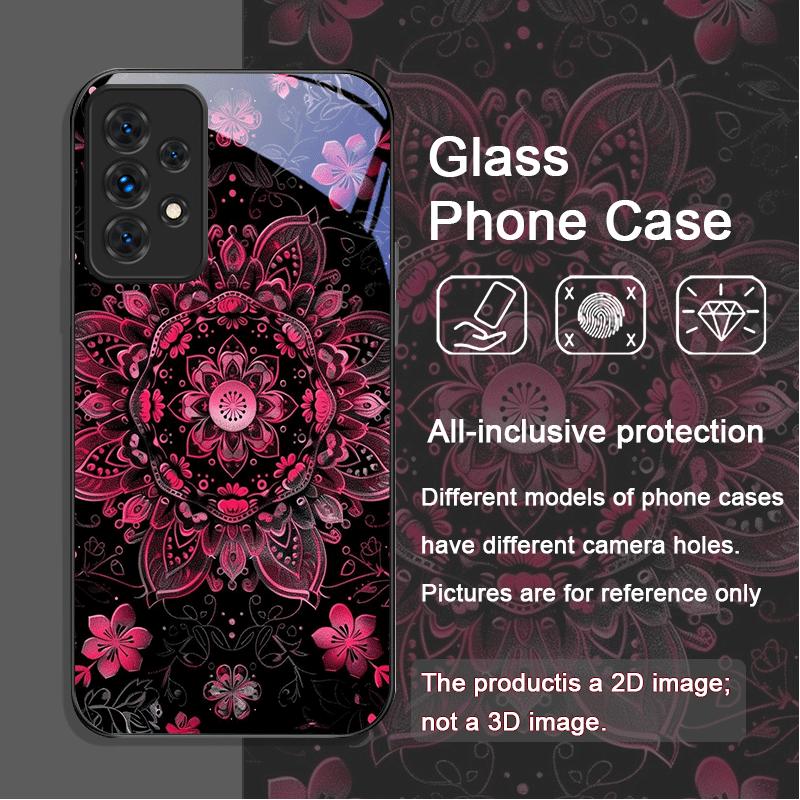 Vintage Mandala Lotusblumenmuster Gehärtetes Glas Handyhülle für Samsung Galaxy A56 A72 A55 A54 A53 A52 A36 A15 A14 A13 Cover