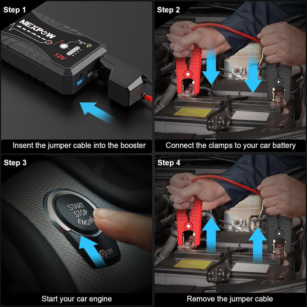 Car Jump Starter 2025, 3000A Peak, 12V Portable Lithium Jump Box with USB QC3.0 for Gas & Diesel Engines Up to 9.0L