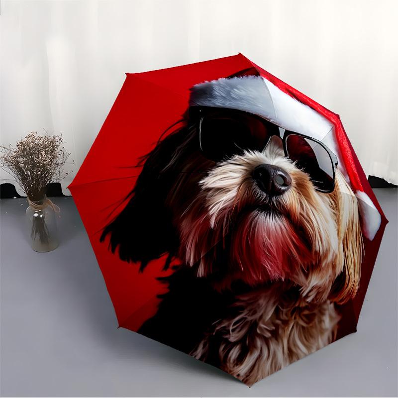 1pc Santa Dog Automatic Folding Umbrella - 8-Rib Automatic Open/Close, Large Canopy Birthday Festival Gift Yy251217162