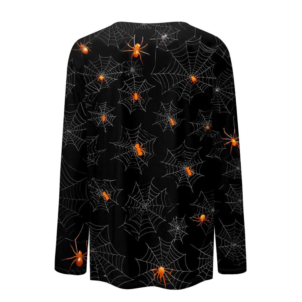 Women's Halloween Printed Neck Long Sleeve Pullover Top