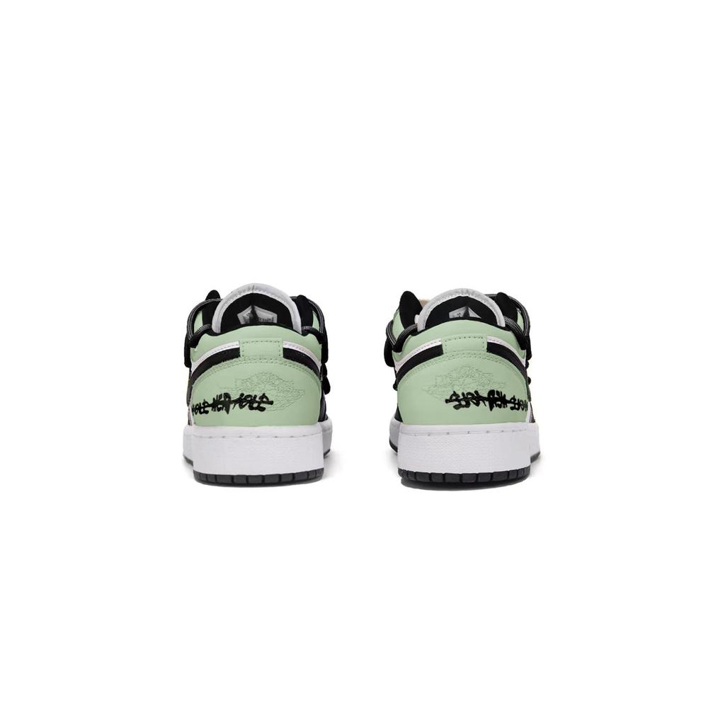 Jordan Air Jordan 1 Puppy Fragment Low top Vintage Basketball Shoes Men's Black White Green 553558-131(Team85-)
