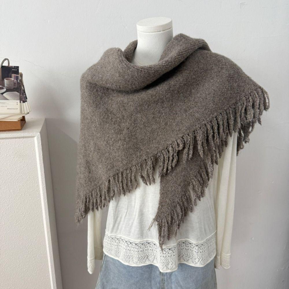 Wool Knitted Scarf Windproof Large Wraps Retro Large Triangle Shawl Women