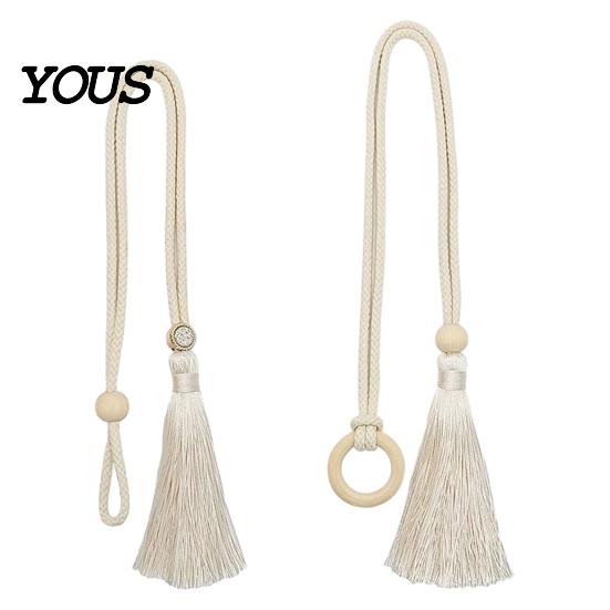 Adjustable Curtain Ties Wooden Ring Tassels Tieback, Window Holders Easy Use Backs, No Drill Drape Holdbacks for Home Bedroom Decor