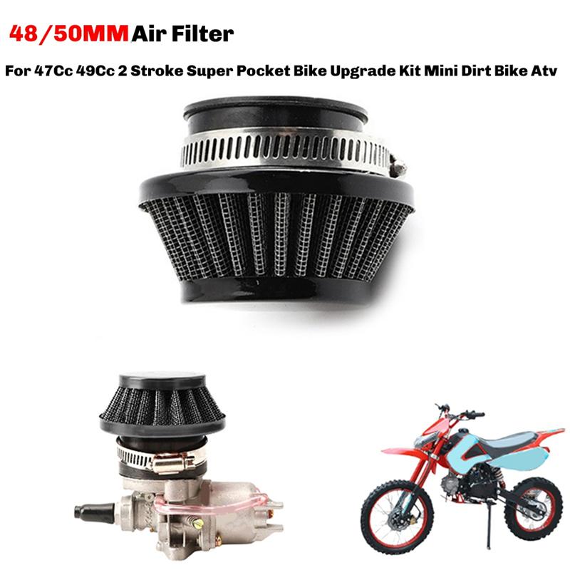 

RR-ATV Quad Motorcycle Parts- For Motorized Bicycle Push Mini Moto Pocket Bike 48/50MM Air Filter Clearer Universal Black чорний