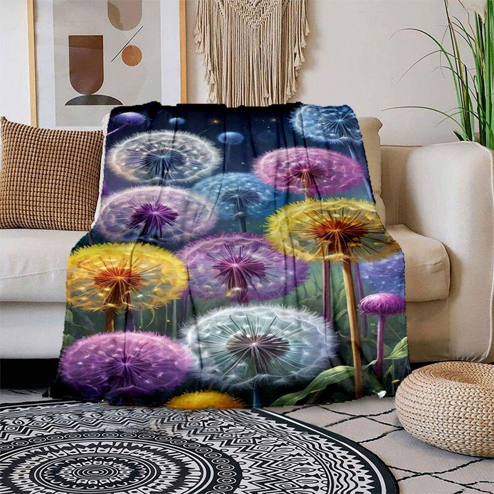 

Colorful Dandelion Seeds Fantasy Garden Decorative Wall Art PrintBlanket Flannel Throw Blanket for Sofa, Bed, Travel, Camping, Office, Couch 150x180cm