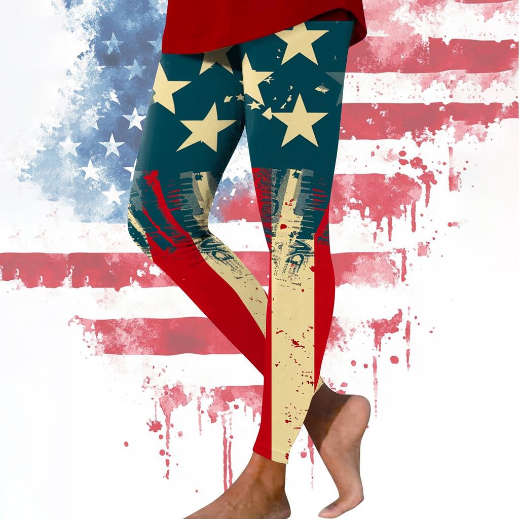 Damen Casual Fashion Outdoor Unabhängigkeitstag Bedruckte Slim Elastische Yogahose Cropped Hose