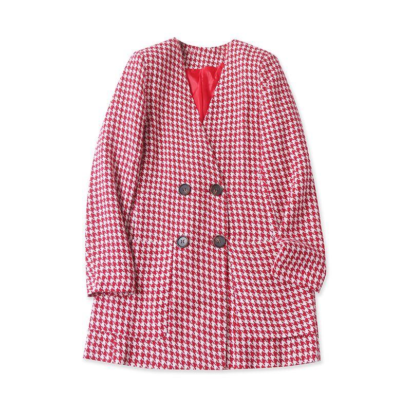 

Костюм в гусиную лапку Верхняя одежда Весна и Осень Новая женская одежда для внешней торговли Молодежная мода V-образный вырез Двубортный Длинные рукава Верхняя одежда 30553 Red and White Houndstooth B- 3-28-4 S