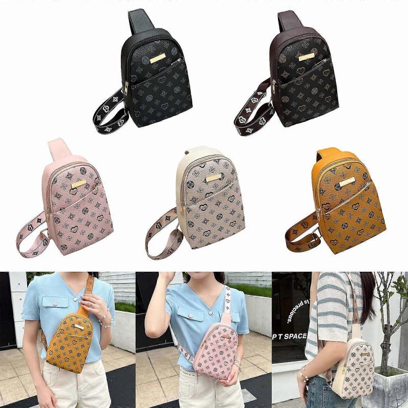 Versatile Simple Fashion Shoulder Bags Women Girl Print Design Bag Trendy Leisure Chest Bag Large Capacity Crossbody Bag  Yellow Brown